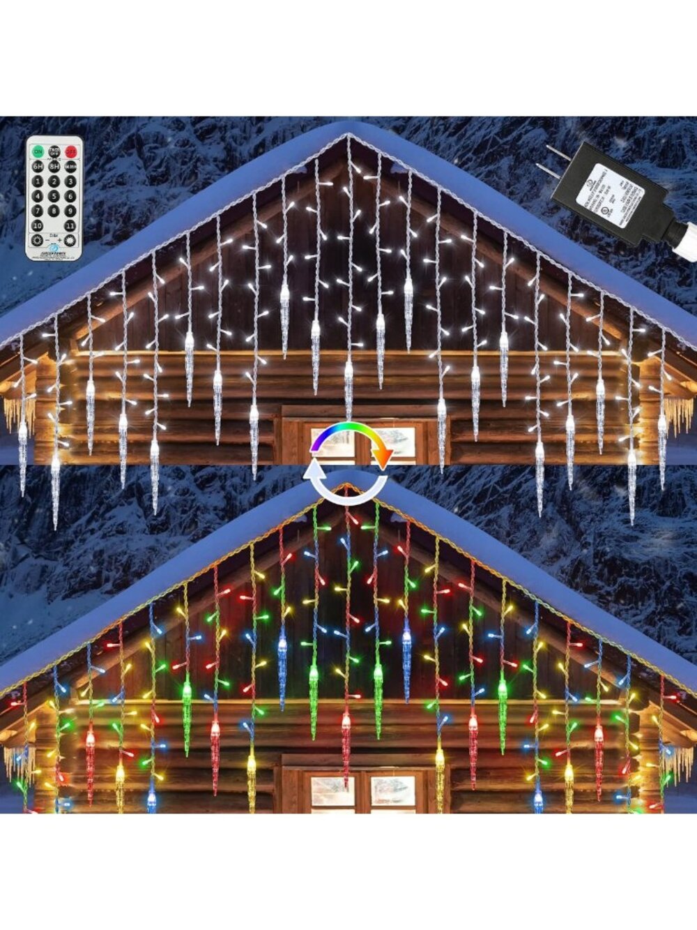 29.5Ft LED Icicle Christmas Lights, 60 Drops, 11 Modes, Remote, Color Changing